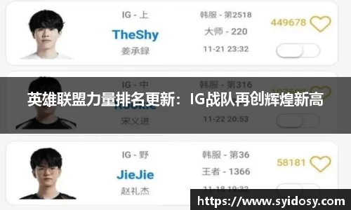 英雄联盟力量排名更新：IG战队再创辉煌新高